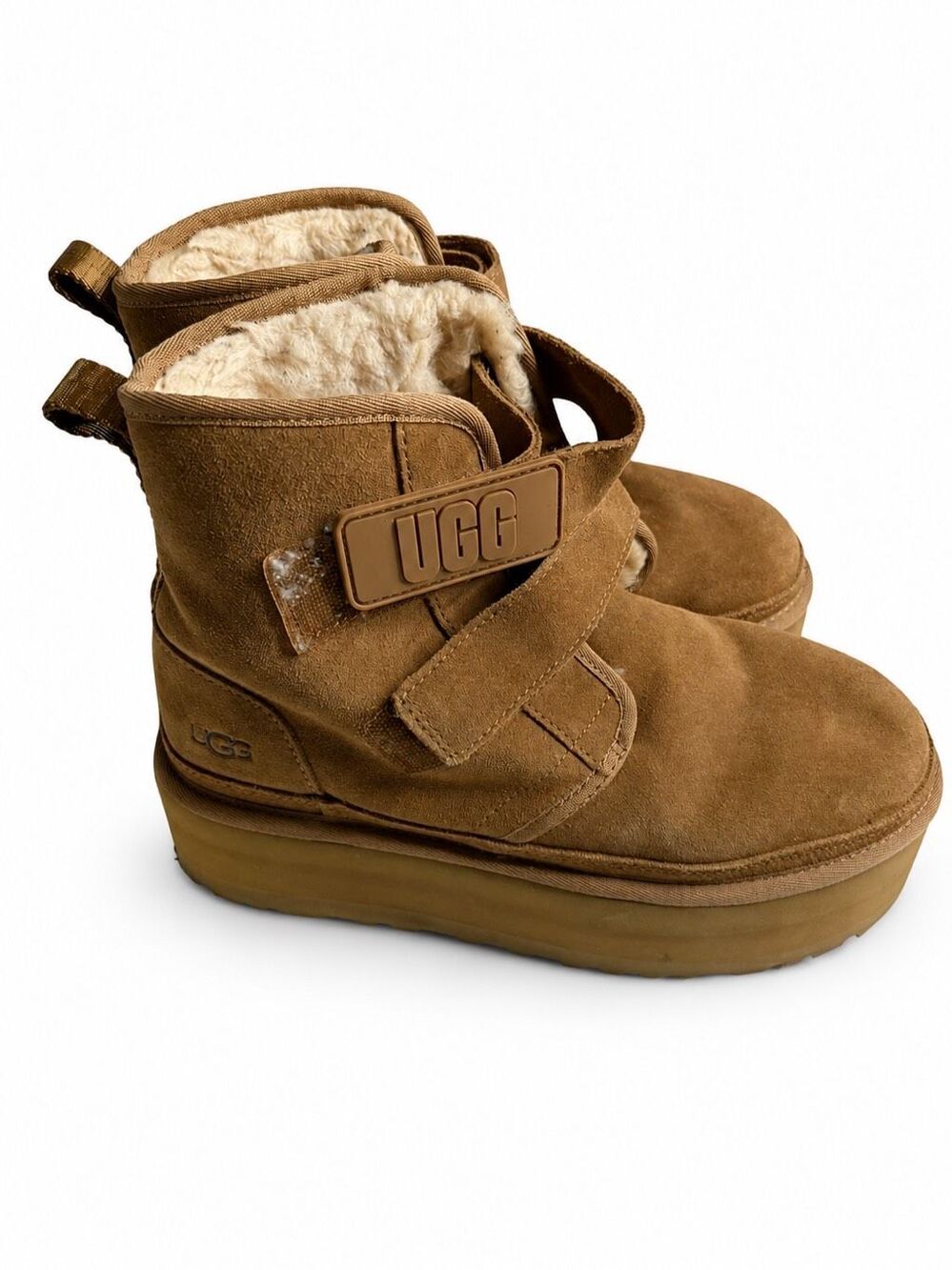 UGG Neumel Double Strap Platform Chestnut Suede Boots Women’s Size 9